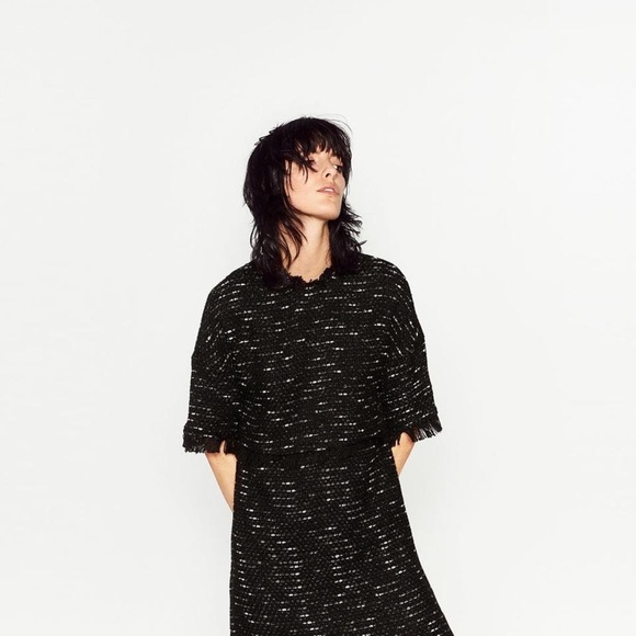 Zara Black & White Tweed Fringe Mini Dress Size XS - Picture 2 of 7